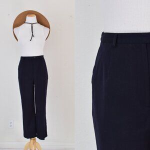 Vintage 90s Navy Poly/Rayon/Spandex Flat Front Trousers |‎ 29 waist